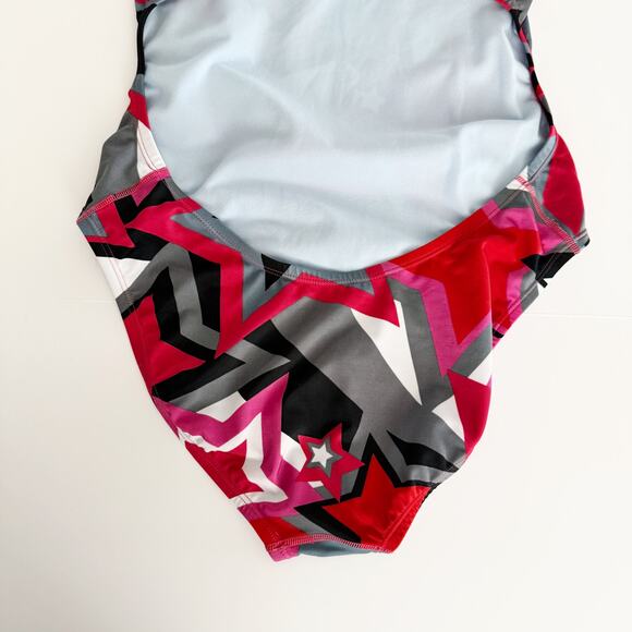 [Nike] Red Black Star Print Thin Strap One-Piece Competition Swimsuit Size 10/36 - Picture 7 of 11